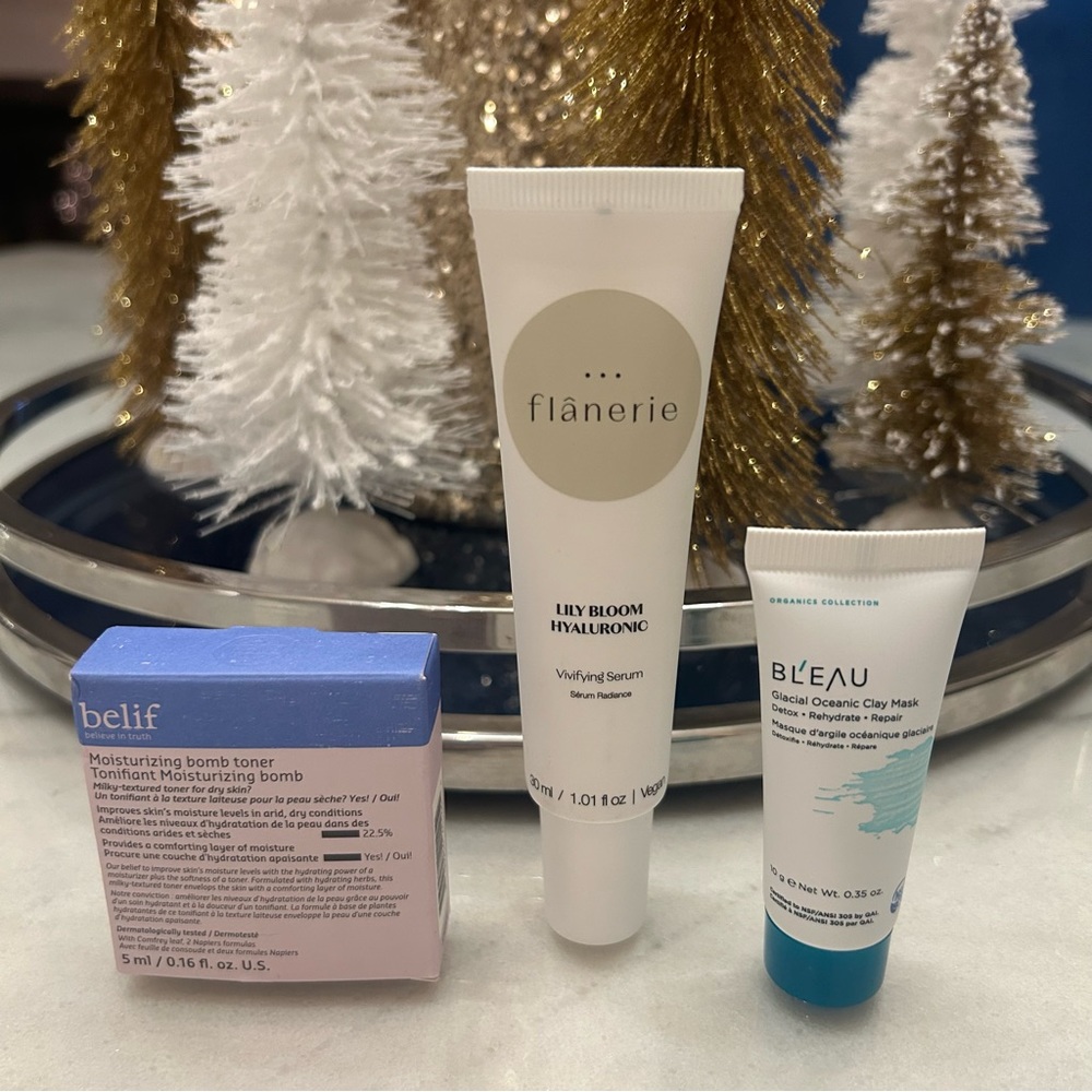 Flanerie Lily Bloom Hyaluronic Face Serum + Belif Face Toner + Bl’eau Clay Mask